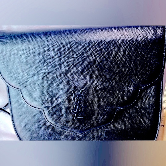 Yves Saint Laurent Saddle Bag Rare Saffiano Scalloped Monogram 80s YSL Crossbody - Picture 2 of 16